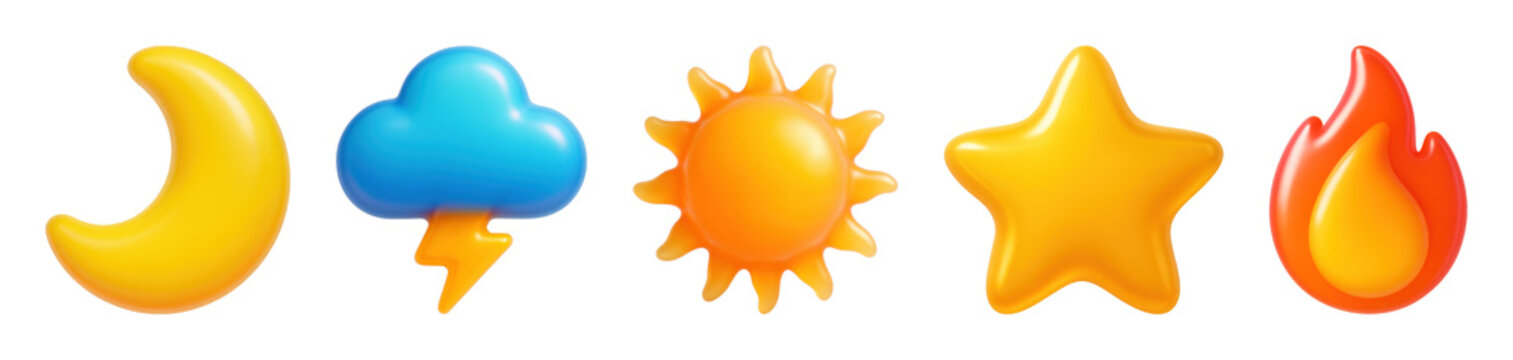 PNG Colorful weather-themed cartoon icons on transparent background