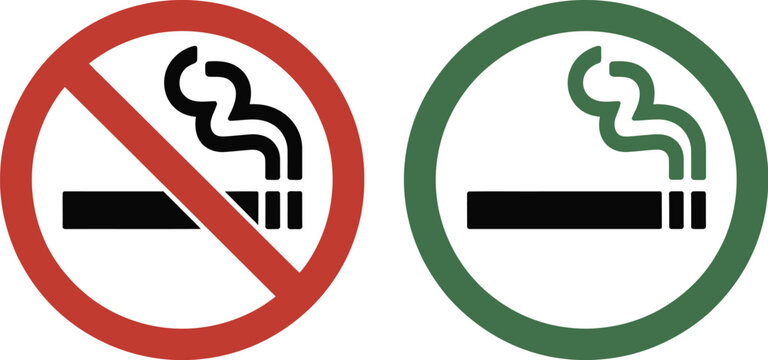 No smoking sign set, forbidden tobacco and e cigarette symbols for smoke free area restriction safety warning and health protection signage system.