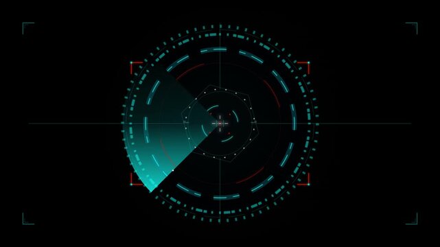 Futuristic digital radar hud interface scanning animation with glowing cyan circular