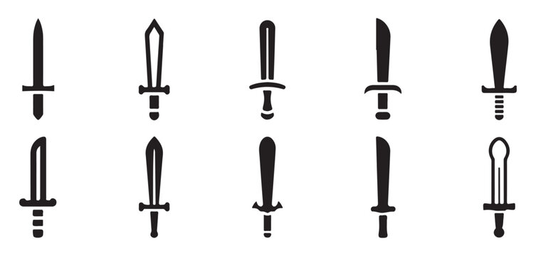 Collection of ancient swords and medieval weapons for battle and combat illustrations.