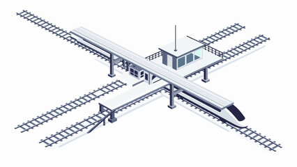 An isometric illustration of a modern train station with tracks and a platform © hai