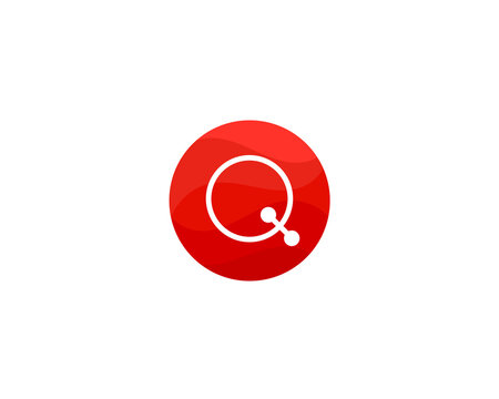 Letter Q node connection logo. Modern red circle emblem for smart technology, data link, information network, digital infrastructure, communication and innovative software business.
