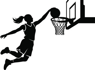 Obraz premium Female basketball player dunking silhouette vector