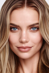 Fototapeta premium Porträt einer jungen Frau mit blonden Haaren und blauen Augen