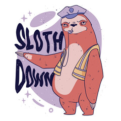 Fototapeta premium Sloth wearing a police uniform with the words sloth down