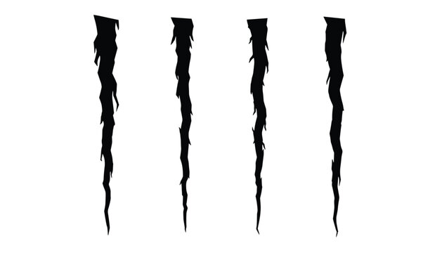 Silhouette icons of four vertical icicles of varying shapes and lengths isolated on a plain white background.