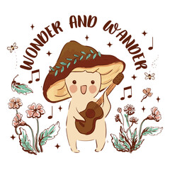 Fototapeta premium Mushroom with a guitar and flowers
