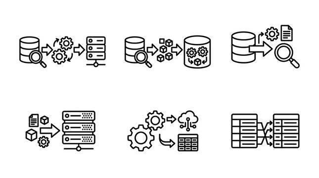 ETL ELT processing icons set for data integration
