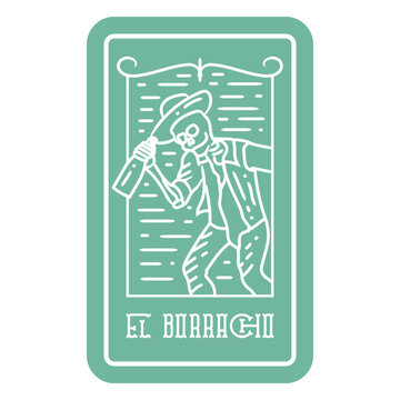 D&iacute;a de los muertos El Borracho skeleton cut out lottery card
