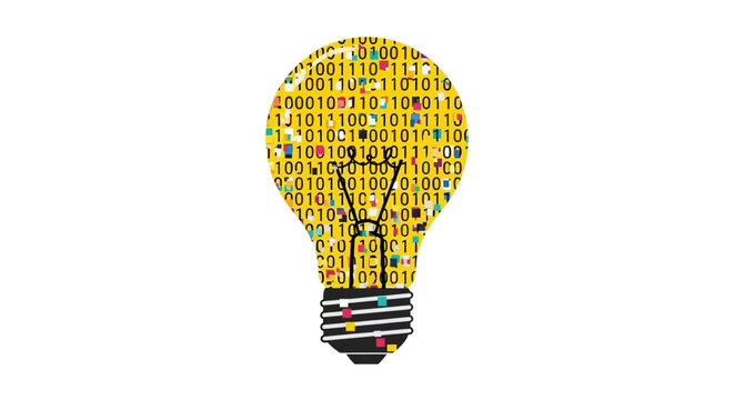 Digital Innovation and Big Data Concept with Light Bulb Silhouette and Binary Code