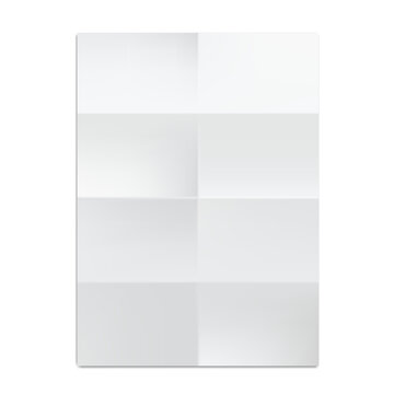 Blank White Multi Folded Paper Sheet Mockup, Realistic A4 Page with Eight Fold Grid Creases Design