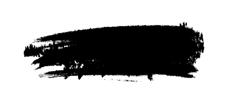 Black Ink Brush Stroke Banner, Dry Grunge Paint Smear Textured Shape for Text Background Design