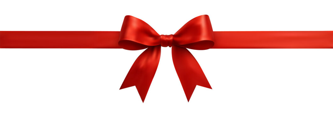 Red Satin Gift Ribbon with Bow, Realistic Glossy Holiday Present Decoration for Festive Design