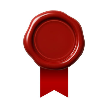 Red Wax Seal Stamp with Ribbon, Realistic Vintage Glossy Sealing Stamp for Certificate Award Design