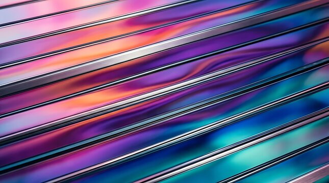 Abstract background of metallic parallel lines with iridescent colors