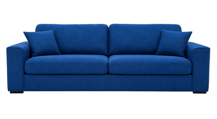 Naklejka premium Modern blue sofa with plush cushions and clean lines, perfect for contemporary living spaces