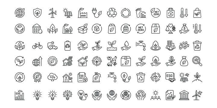 Eco-Friendly and Sustainable Environment Line Icon Collection