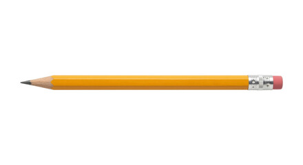 A classic yellow pencil with a pink eraser and sharpened graphite tip on a white background © Sapphire