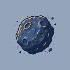 A detailed illustration of a rocky asteroid floating in space © Naraya