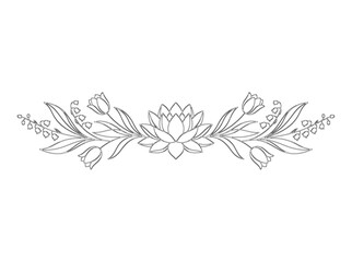 A luxury floral and botanical divider illustration with vintage line art for a wedding invitation © Josnara