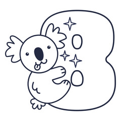 Fototapeta premium Animal kawaii number 8 stroke alphabet