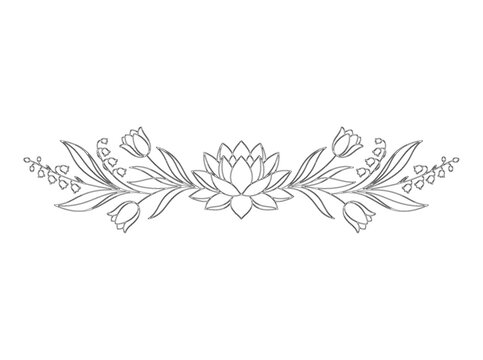 A luxury floral and botanical divider illustration with vintage line art for a wedding invitation