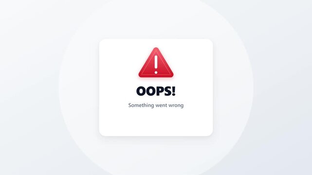 Error message pop-up animation with warning and oops text for website ui ux alert