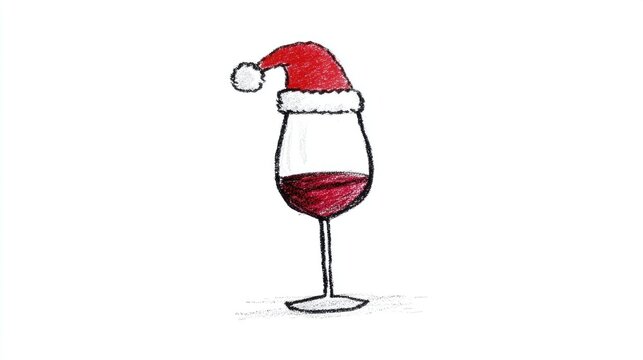 Minimalist red wine glass with Santa hat for Christmas
