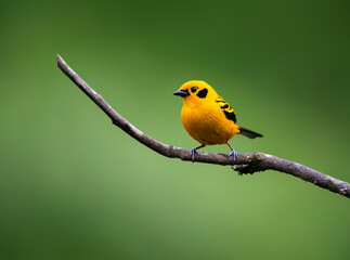 Obraz premium Golden Tanager Perching on a Branch in Tropical Rainforest