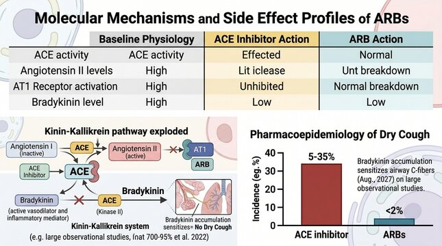 Molecular Mechanisms and Side Effects Profile of ARBs in Medical Science Illustration