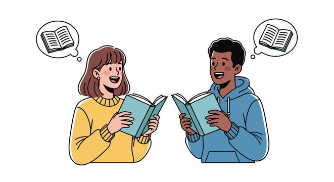 Diverse students reading books together in educational learning session