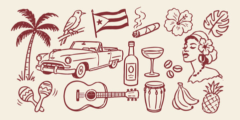Obraz premium Caribbean Culture Doodle Set Sketch Vector Illustration