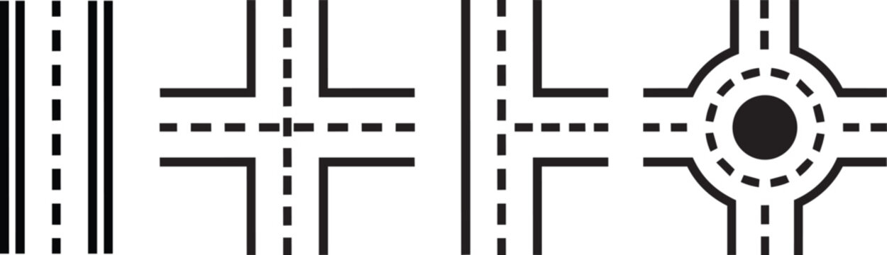 road intersection and roundabout traffic icons set vector illustration