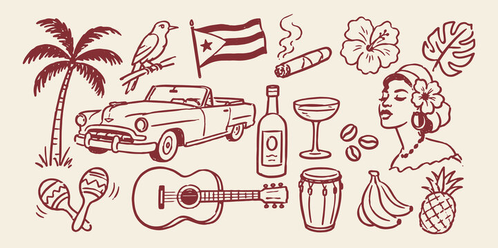 Caribbean Culture Doodle Set Sketch Vector Illustration