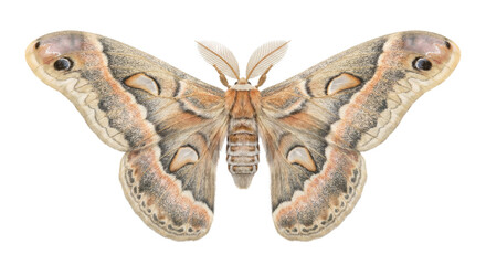 Detailed macro view of a large, ornate moth with intricate wing patterns and feathery antennae © Sapphire