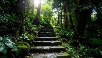 Fototapeta premium Stone Steps in Lush Forest