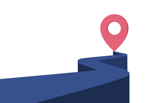 Three dimensional winding path leading to pin point marker location map element isolated on transparent background design.