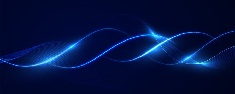 Abstract blue glowing wave lines technology background.