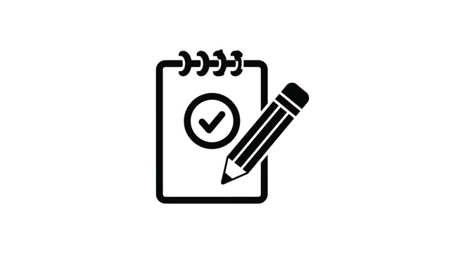 Checkmark on notepad with pencil icon