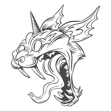 Halloween growling monster line art character