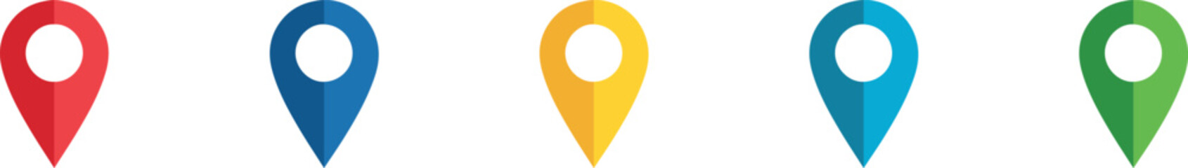 Colorful location pin icons set against a white background representing navigation points of interest and geographic positioning systems © Naeem