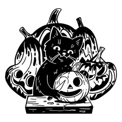 A frightening feline with a dagger in halloween © Vexels