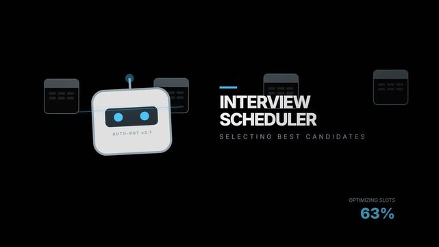 Ai robot head processing an interview scheduler interface