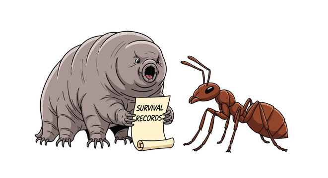 Tardigrade holding survival records document while talking to brown garden ant