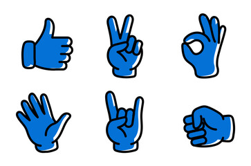 Fototapeta premium Hand Drawn Blue Hand Gestures Vector Set