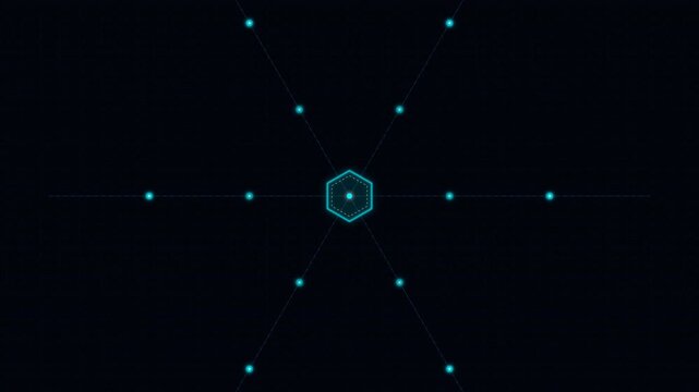 Motion of Digital Particles and Hexagonal Shapes in Futuristic Technology Visuals.
