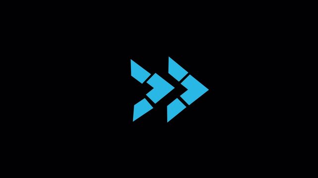 Abstract blue geometric chevron arrows on black background.