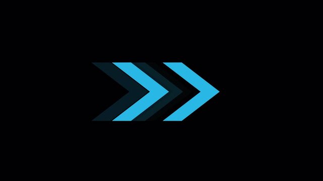 Abstract motion graphics featuring glowing blue neon arrows moving forward on a black background.
