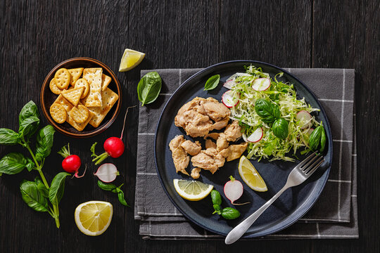 Premium Cod Liver served with salad and crackers
