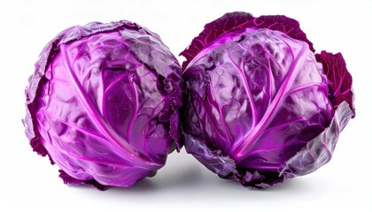 Obraz premium Fresh Purple Cabbages Arranged on Clean White Background